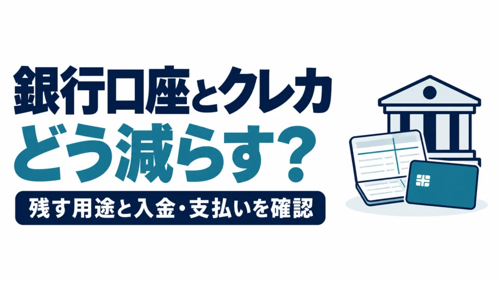 銀行口座とクレジットカードを減らす際に、残す用途と入金・支払いを確認する図