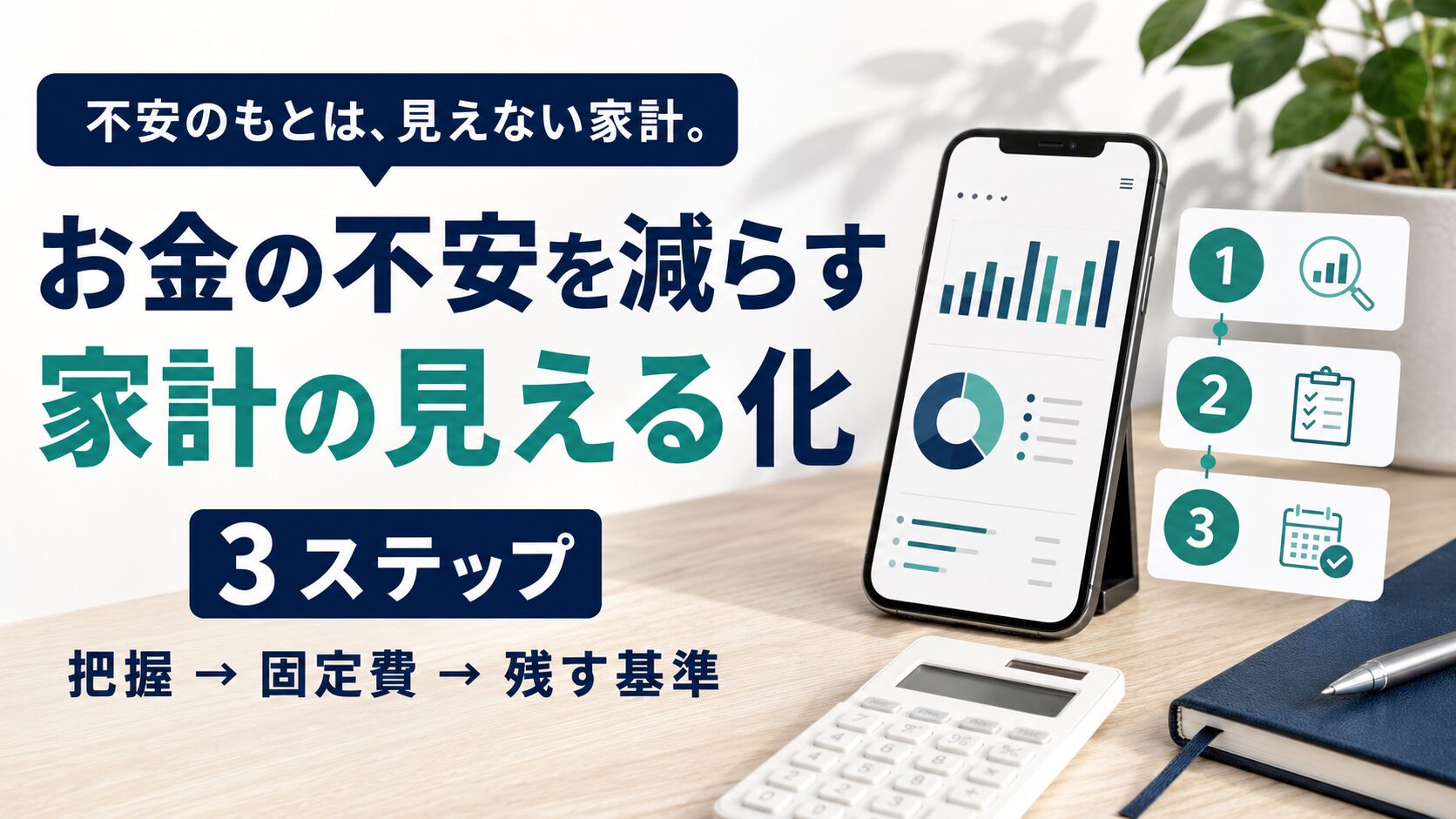 家計管理でお金の不安を減らす見える化のイラスト