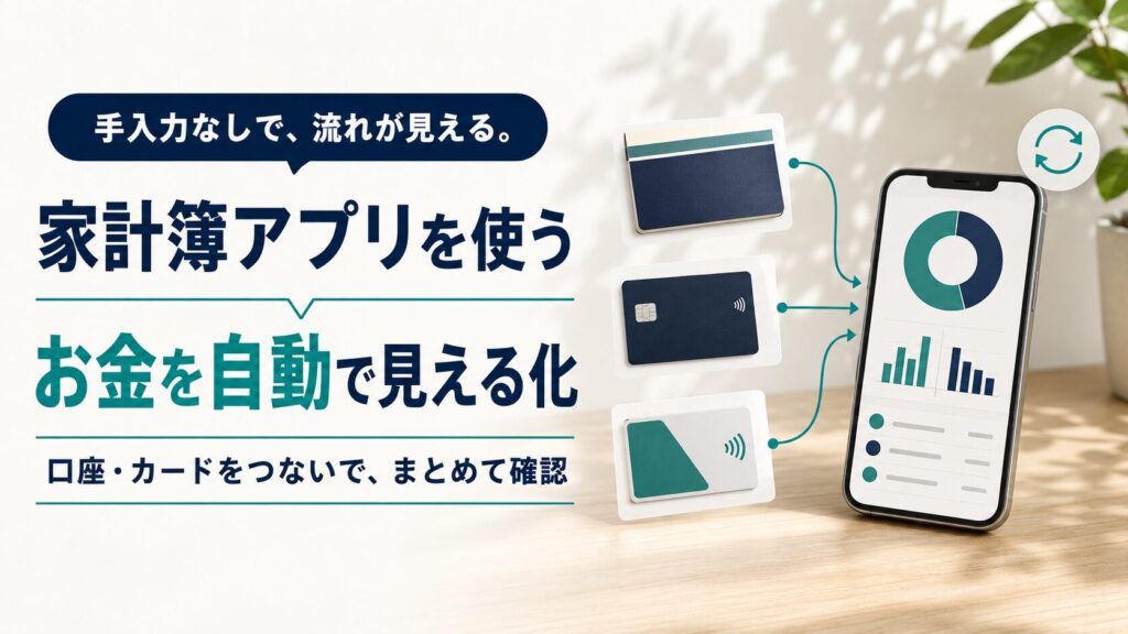 家計簿アプリ（マネーフォワードME）で支出を見える化するイラスト