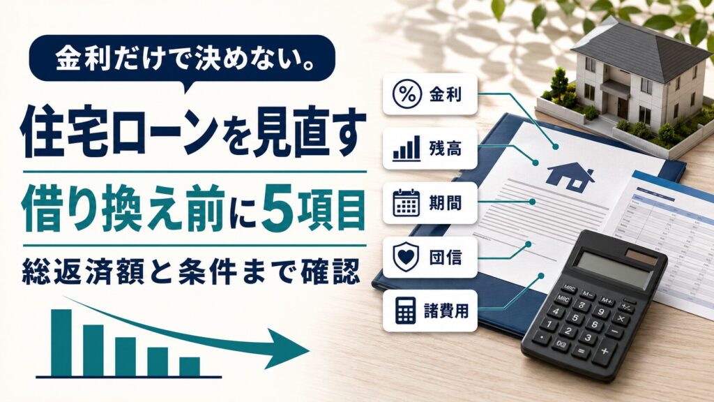 住宅ローンの見直し・借り換えを解説するイラスト