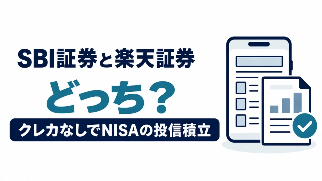 SBI証券と楽天証券を、クレカなしでNISAの投信積立を始める人向けに比較する図