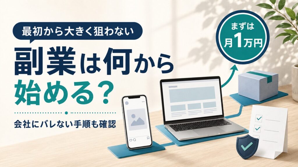 副業の始め方を初心者向けに解説するイラスト