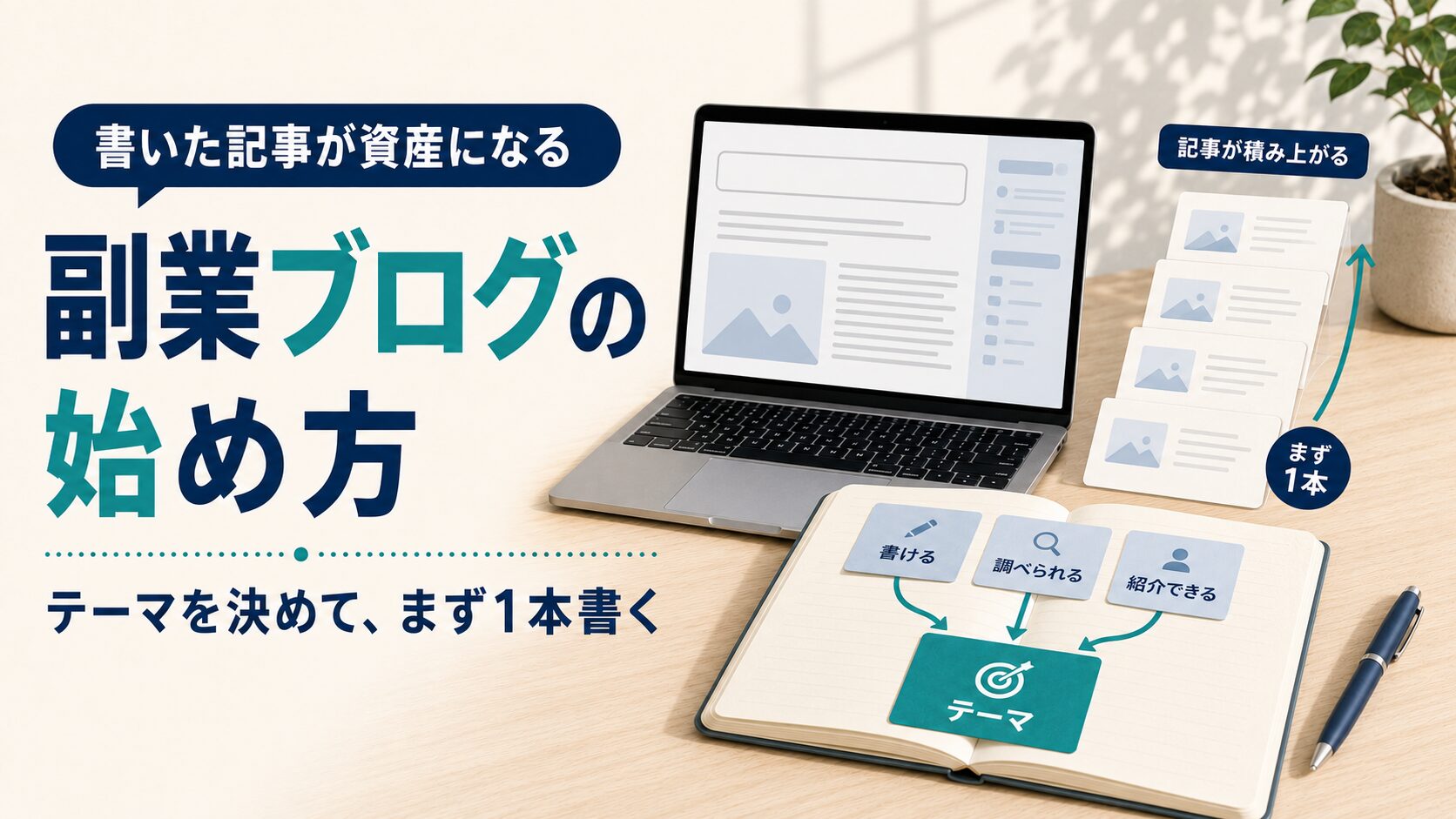 副業ブログの始め方を解説するイラスト