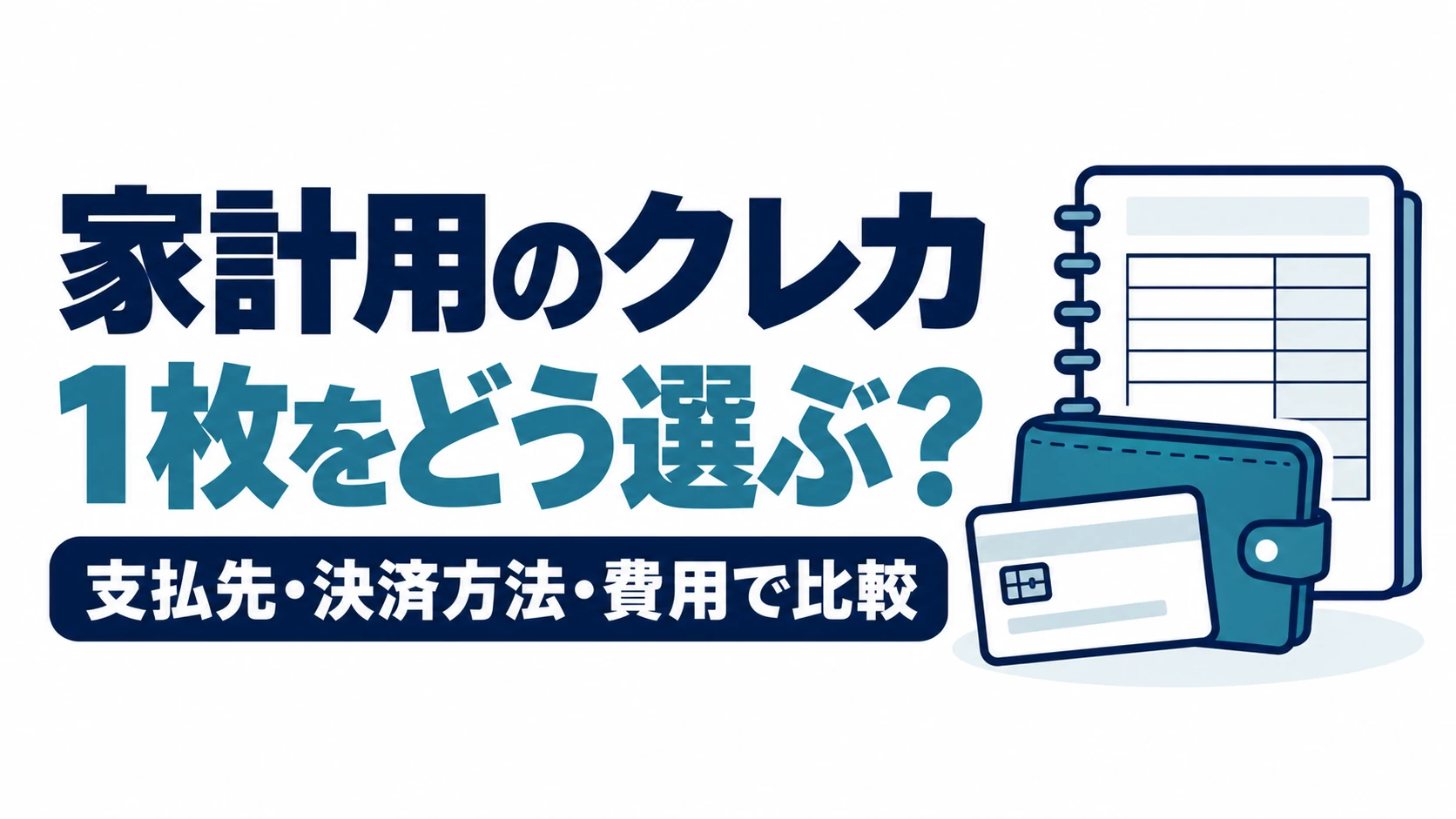 家計用のクレジットカード1枚を、支払先・決済方法・費用で選ぶことを示す図
