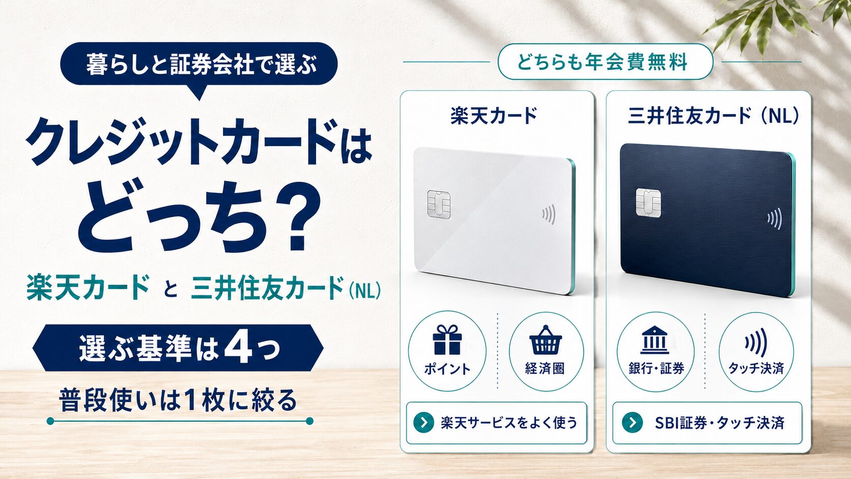 楽天カードと三井住友カード（NL）の比較（選ぶ基準4つ）のイラスト