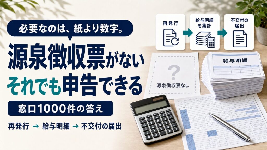 源泉徴収票がないときの確定申告（再発行・給与明細・不交付の届出）のイラスト