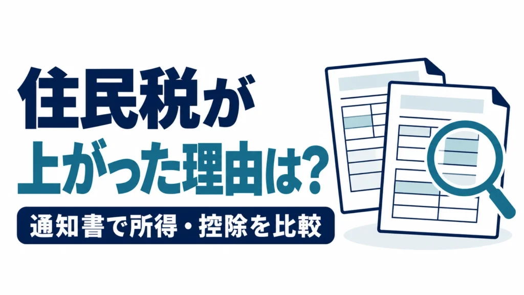 住民税が上がった理由を、通知書の所得・控除を比べて確認する図