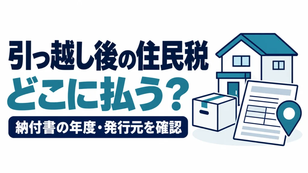 引っ越し後の住民税をどこに払うか、納付書の年度・発行元を確認する図