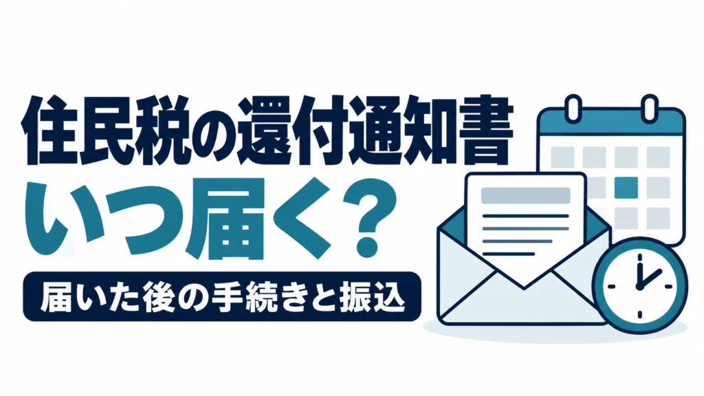 住民税の還付通知書がいつ届くかと、通知後の手続き・振込を確認する図