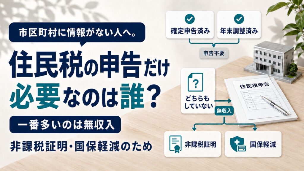 住民税の申告だけ必要なのは誰かを整理したイラスト