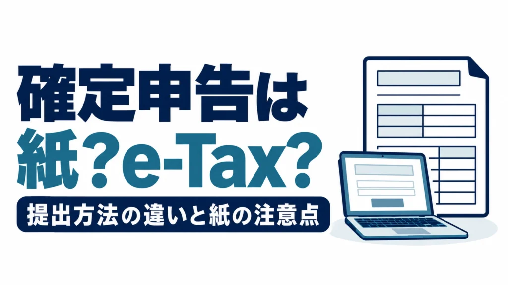 確定申告を紙とe-Taxのどちらで提出するか、違いと紙の注意点を確認する図