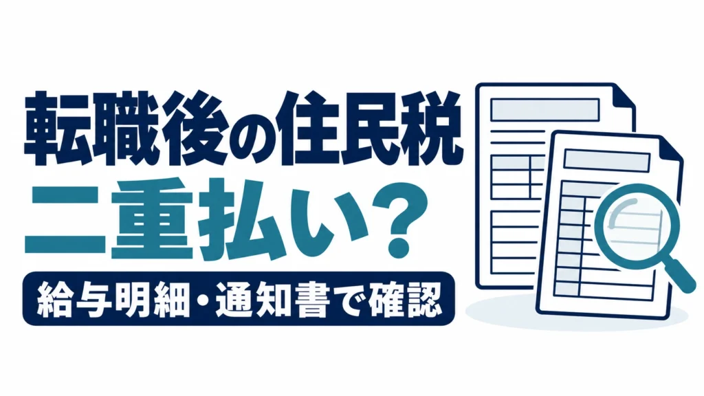 転職後の住民税が二重払いか、給与明細と通知書を見比べて確認する図