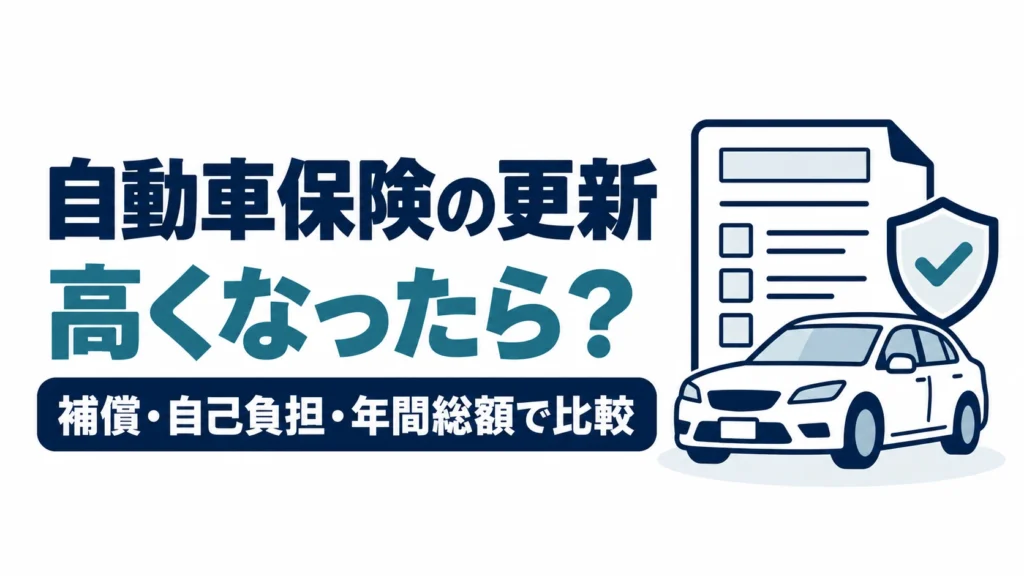 自動車保険の更新で高くなったときに、補償・自己負担・年間総額を比較する図
