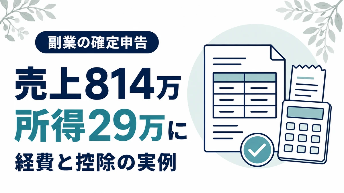 副業の確定申告の実例。経費と控除で売上814万円が所得29万円に